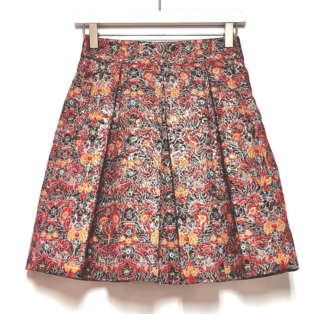 Anthropologie Floral A-Line Skirt in Red, Orange, Black